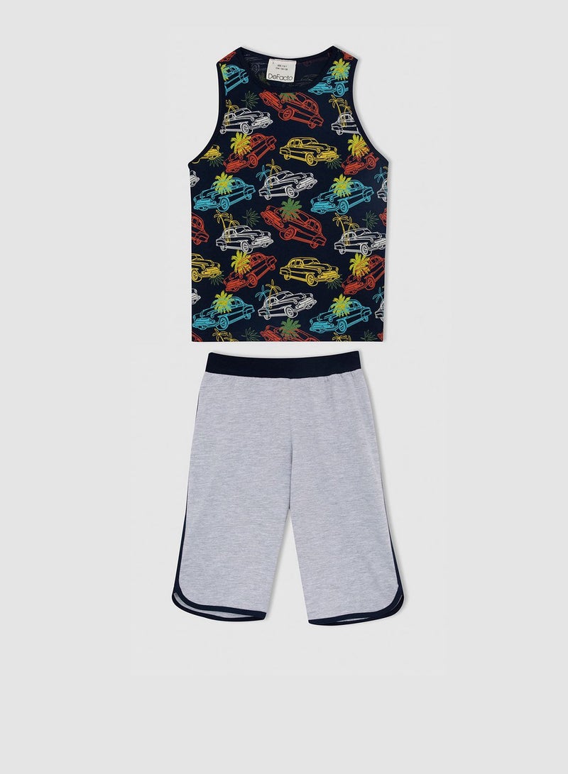 DeFacto Kids Car Print Vest And Shorts Set - Image 1