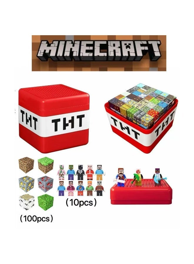 ماين كرافت مجموعة مكعبات بناء MINECRAFT كاملة أصلية ألعاب تعليمية للأطفال للتجميع (100 مكعب + 10 شخصيات صغيرة + صندوق تخزين) (نمط عشوائي) - Image 2