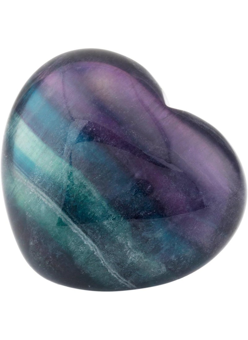 SUNYIK SUNYIK Natural Fluorite Carved Puff Heart Pocket Stone,Healing Palm Crystal Pack of 1(1.6") 