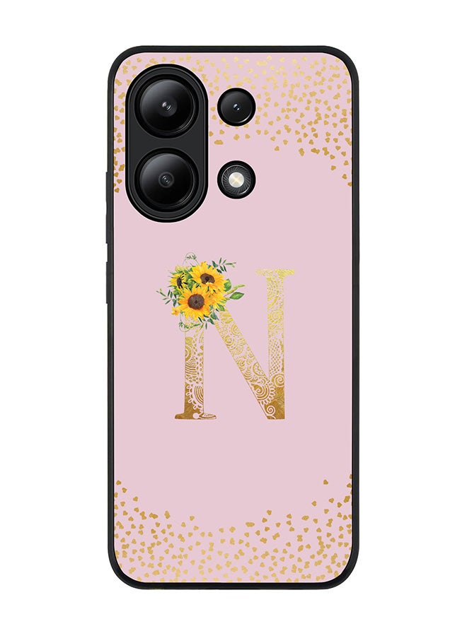 Stylizedd Rugged Black edge case for Xiaomi Redmi Note 13 4G, Cover Custom Monogram Initial Letter Mandala Floral Pattern Alphabet - N  (Pink ) - Image 1