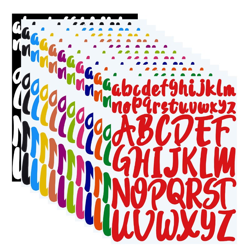 12 Sheets Alphabet Stickers 12 Colors Self Adhesive Vinyl Letter Stickers Aesthetic Waterproof Letter Sticker for Water Bottles Door Car Scrapbooking Poster Cup