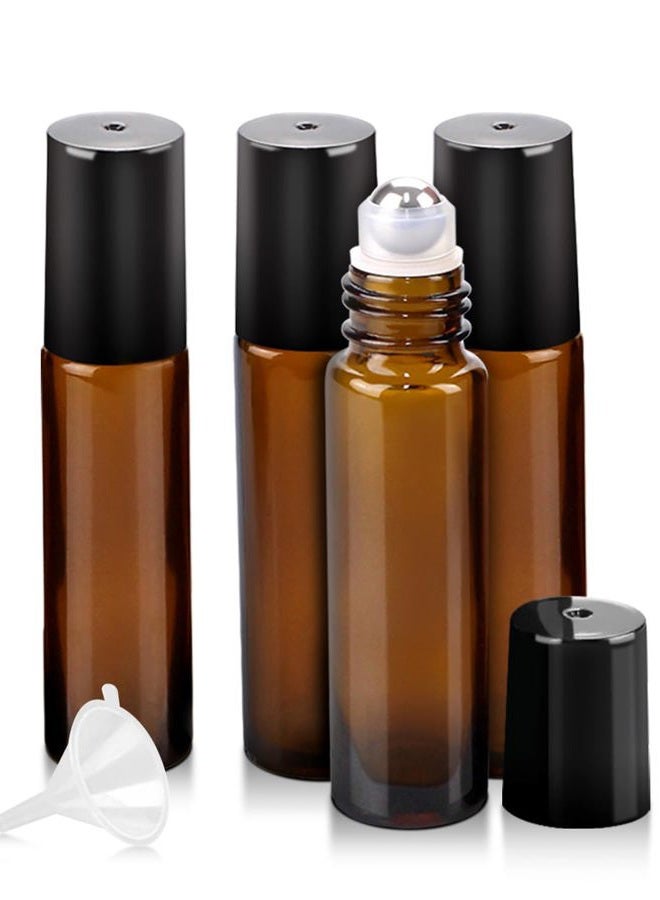 Worldgsb 10ml Essential Oil Roller Bottles with Stainless Steel Roller Balls, Amber, 4 Pack - Image 1
