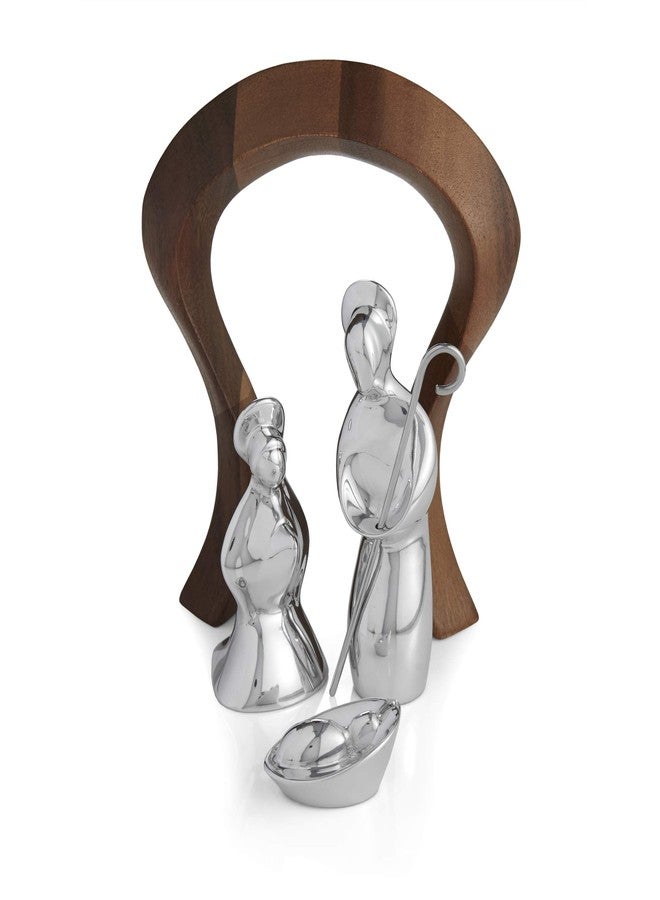 Nambe Holy Family Miniature Nativity Set - 4-Piece Christmas Crèche with Joseph, Mary, and Baby Jesus, Acacia Wood, Nambé Alloy Religious Display, Collectible Holiday Décor for Mantel, Table, or Shelf - Image 1