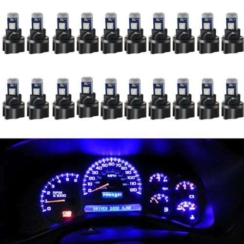 WLJH 74 Led Bulb Dash Lights Mini T5 2721 27 37 286 Wedge PC74 Twist Socket Automotive Instrument Panel Gauge Light Kits Cluster Shift Indicator Interior Bulbs 12V Blue Pack of 20 - Image 1