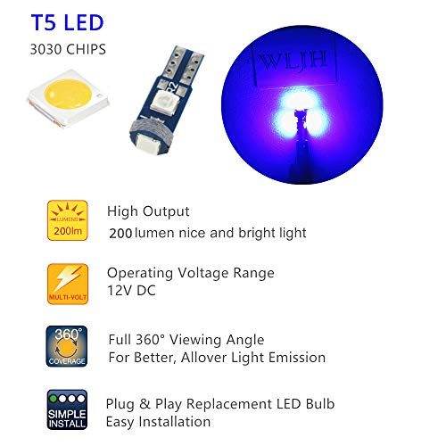 WLJH 74 Led Bulb Dash Lights Mini T5 2721 27 37 286 Wedge PC74 Twist Socket Automotive Instrument Panel Gauge Light Kits Cluster Shift Indicator Interior Bulbs 12V Blue Pack of 20 - Image 4