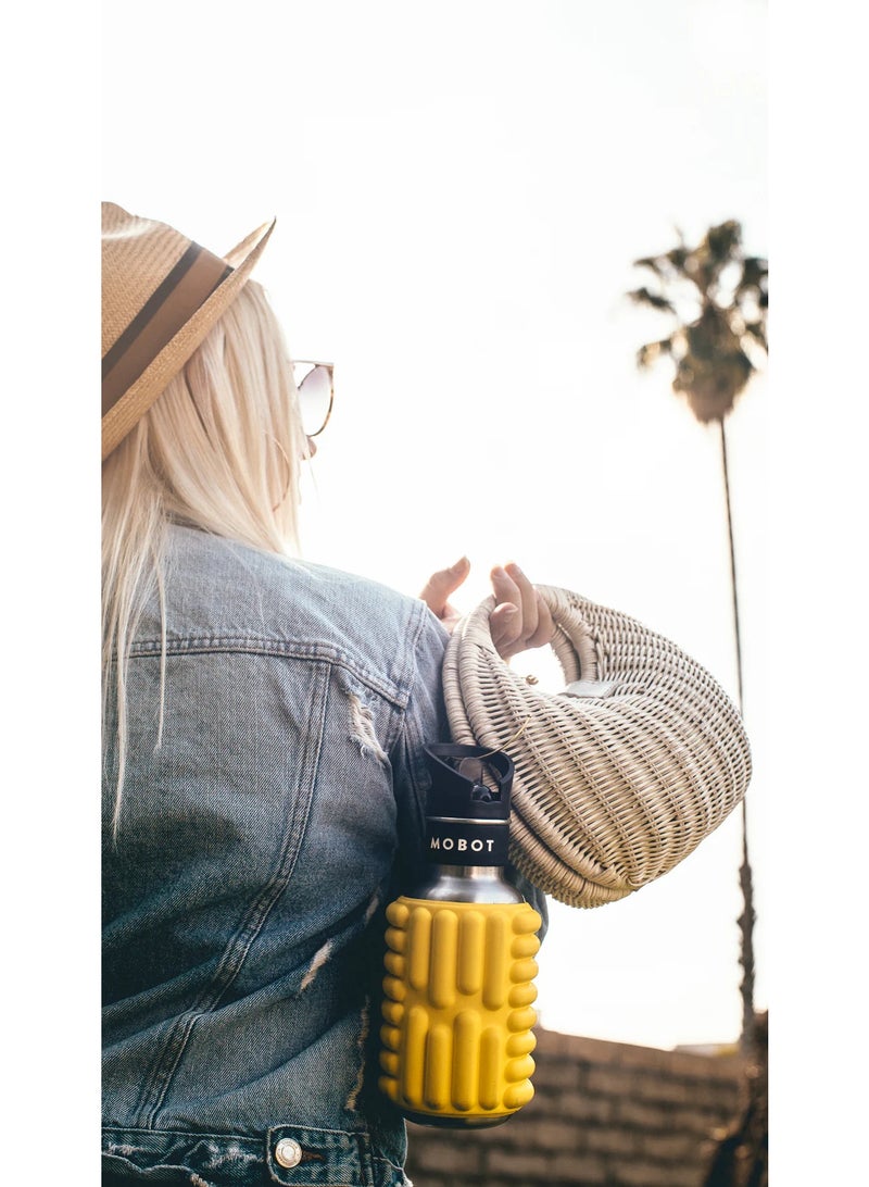 MOBOT Portable Travel Foam Roller Water Bottle with Sip Straw, Stainless Steel Screw Lid | Insulated Sports Water Bottle and Foam Rollers for Yoga, Workout, Home Gym, & Exercise, Lemon  532ml - Image 2