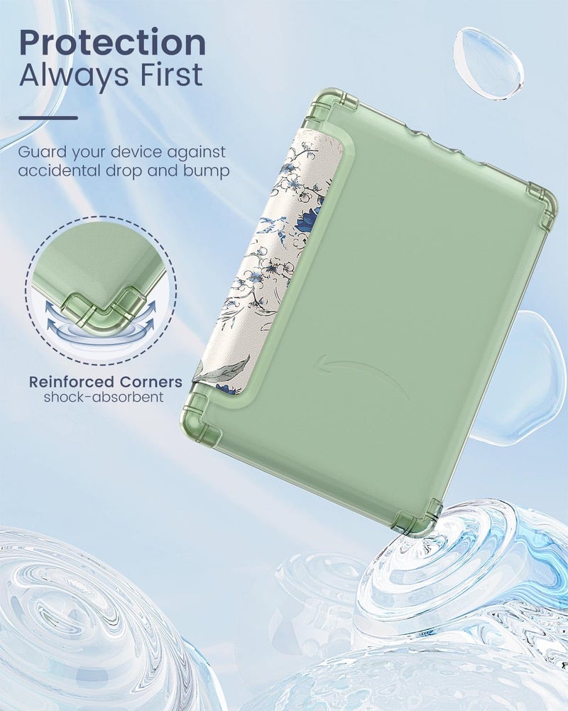 MoKo Case for 6.8" Kindle Paperwhite 11th Generation 2021&Kindle Paperwhite Signature Edition, Ultra Clear Soft Flexible Transparent TPU Back Cover Light Shell with Auto Wake/Sleep, White Blue Floral - Image 3