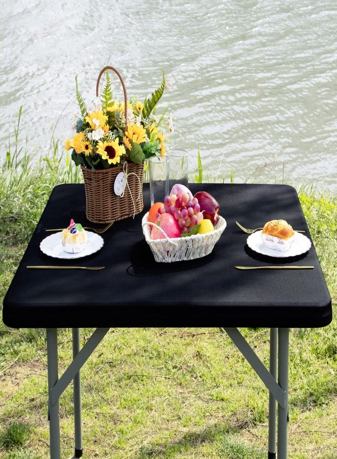 Nacuci Square Fitted Table Cover Elastic Tablecloth Stretch Spandex Tables Top Cover Table Topper Cap for Dining Kitchen Home Party Black 34X34 Inch - Image 2