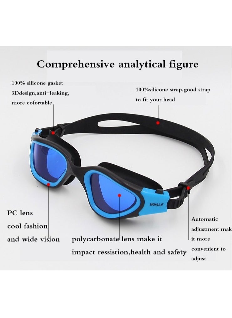 Whale Professional Adult Anti-fog UV protection Lens Men Women Swimming Goggles Waterproof Adjustable Silicone swim (Blue) - Image 4