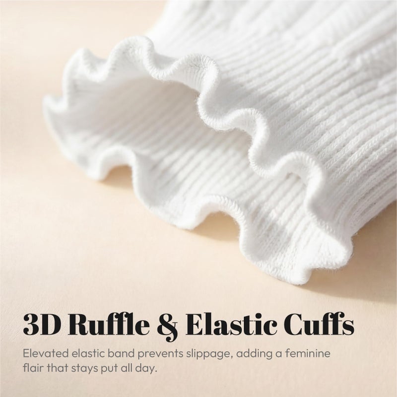 wernies Ruffle Socks Womens 6 Pairsï¼ŒCute Ankle Lettuce Edge Frilly Athletic Crew Socks 5-8.5 Black White Gray - Image 3