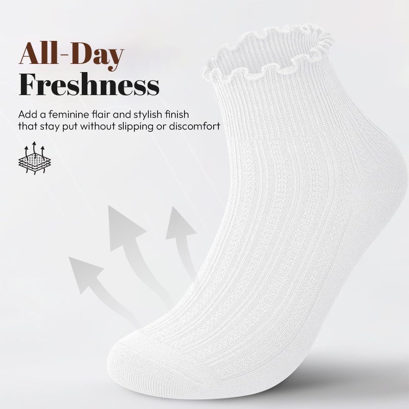 wernies Ruffle Socks Womens 6 Pairsï¼ŒCute Ankle Lettuce Edge Frilly Athletic Crew Socks 5-8.5 Black White Gray - Image 4