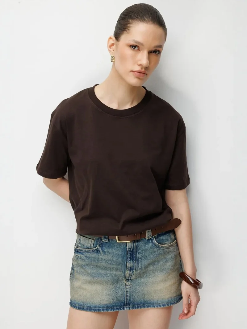 MixRay MIXRAY Oversized Ribbed Crew Neck T-Shirt
