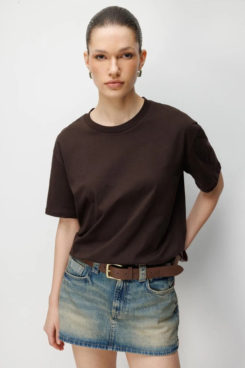 MIXRAY Oversized Ribbed Crew Neck T-Shirt - Image 3