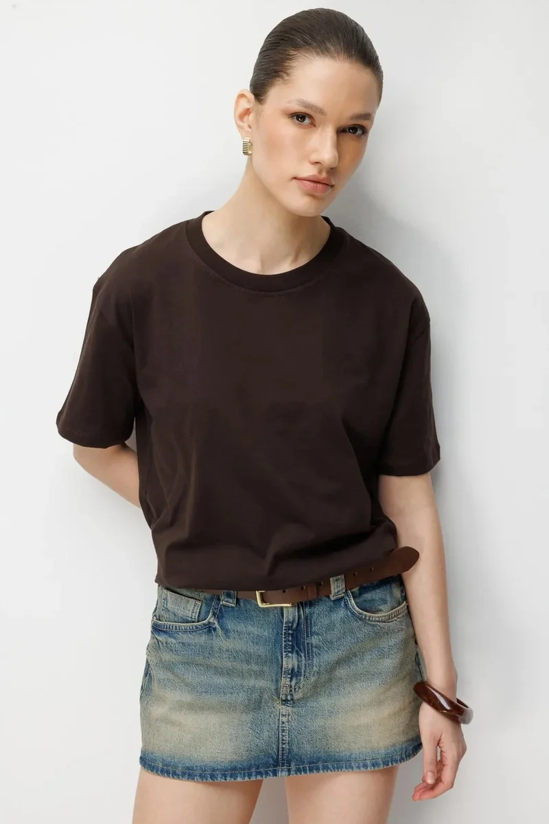 Mixray MIXRAY Oversized Ribbed Crew Neck T-Shirt