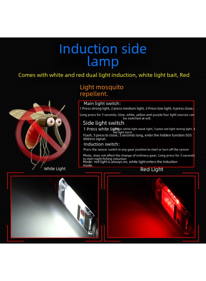 Bright LED High Power Night Fishing Lights Induction USB Rechargeable Blue Light Flashlight Fishing Lights-Color:Package 3: Lamp + Line + Cloth Bag + Fishing Box Bracket  - Image 3