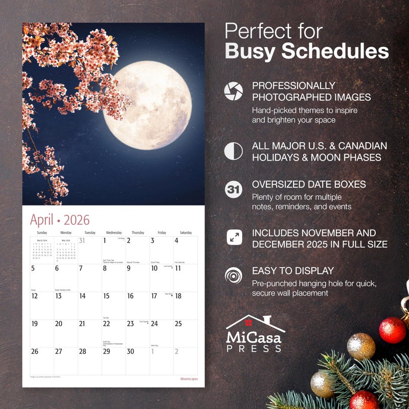 MICASA PRESS Moonscapes 2026 Wall Calendar 12 Month | 12" x 24" Open | Thick & Sturdy Paper | Holiday Gift | Space Calendar 2026 - Image 2