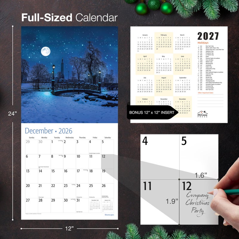MICASA PRESS Moonscapes 2026 Wall Calendar 12 Month | 12" x 24" Open | Thick & Sturdy Paper | Holiday Gift | Space Calendar 2026 - Image 5