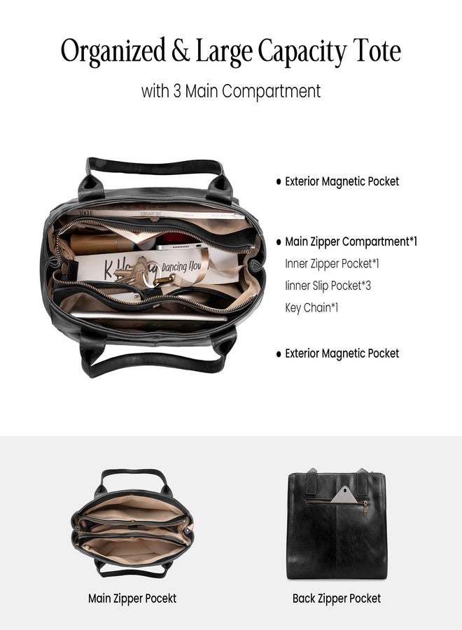 befen Genuine Leather Tote Bag for Women Small Black Work Tote Bag with Zipper Soft Leater Purse with Multi Compartments Work Handbag for Travel Designer Womens Purses and Handbags for Everyday - Image 3