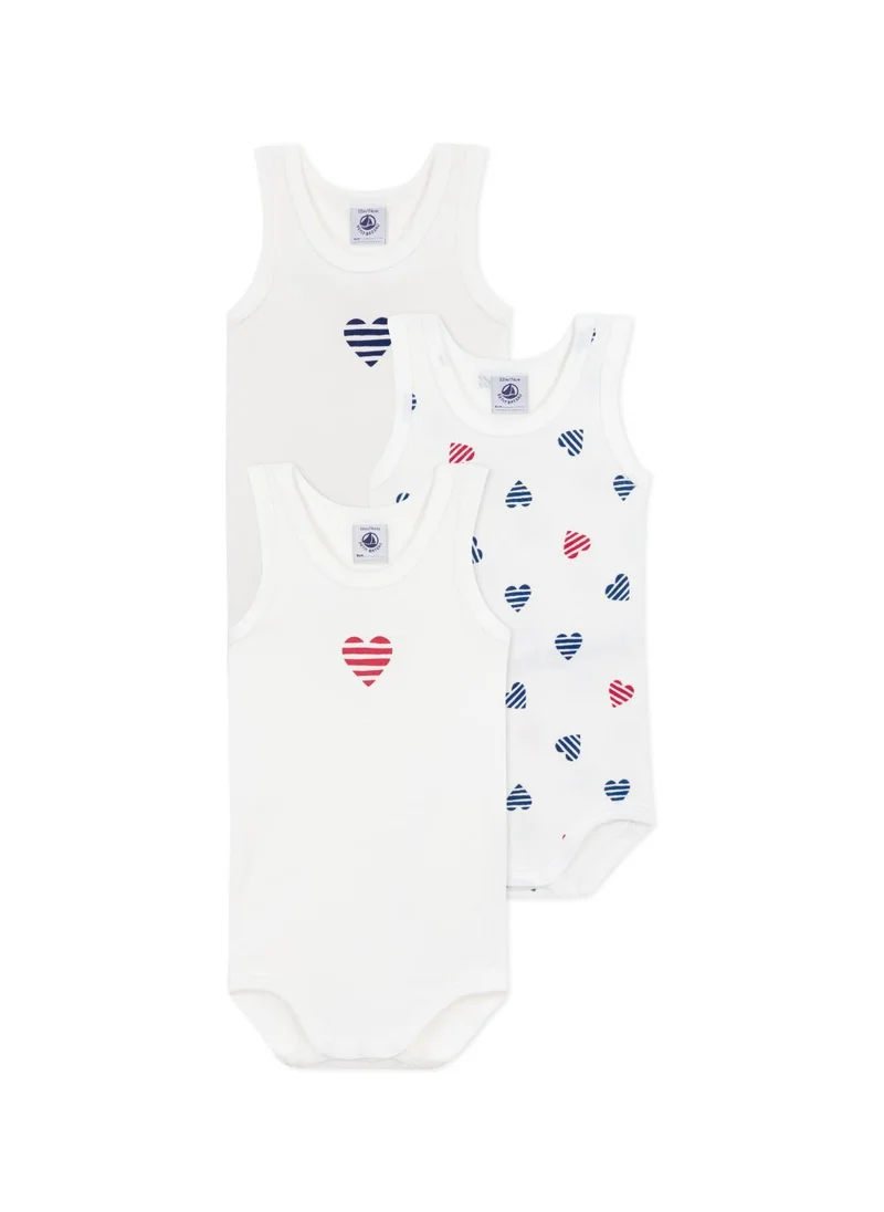 Petit Bateau Babies' sleeveless stripy heart-pattern cotton bodysuits