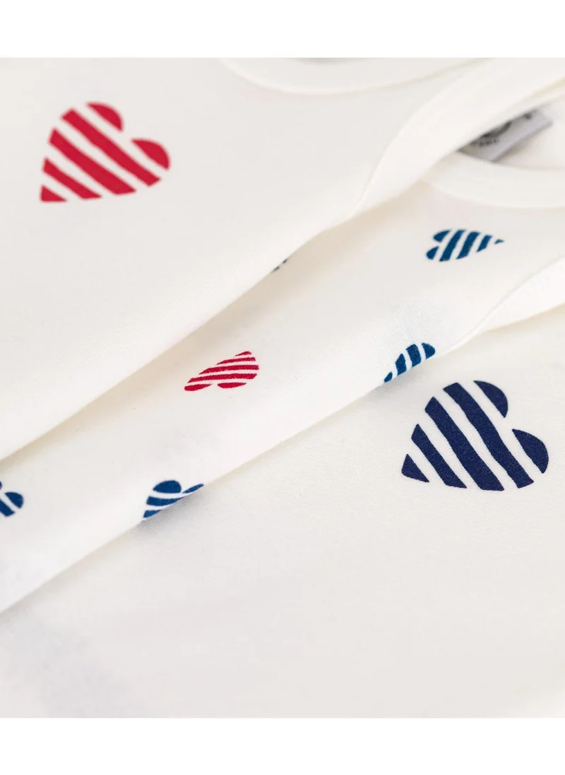 Petit Bateau Babies' sleeveless stripy heart-pattern cotton bodysuits