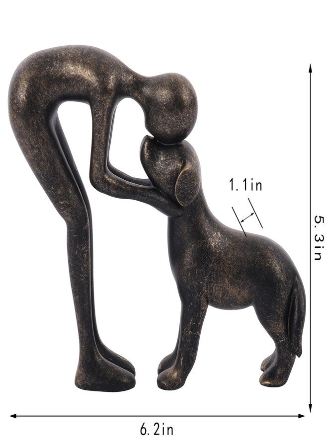 FriyGardcn Pet Sculpture Home Decor Cute Man and Dog Statue Decoration for Office、Living Room、Bedroom、Home， Memory Gifts for Dog Lovers (Bronze-Like Color) - Image 3