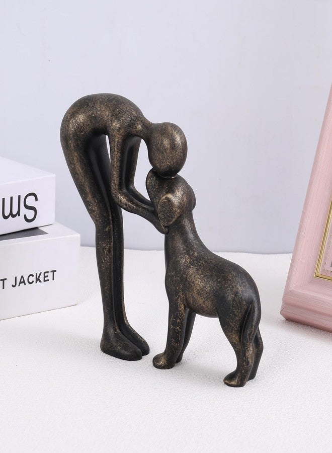 FriyGardcn Pet Sculpture Home Decor Cute Man and Dog Statue Decoration for Office、Living Room、Bedroom、Home， Memory Gifts for Dog Lovers (Bronze-Like Color) - Image 2