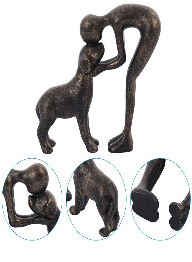 FriyGardcn Pet Sculpture Home Decor Cute Man and Dog Statue Decoration for Office、Living Room、Bedroom、Home， Memory Gifts for Dog Lovers (Bronze-Like Color) - Image 5