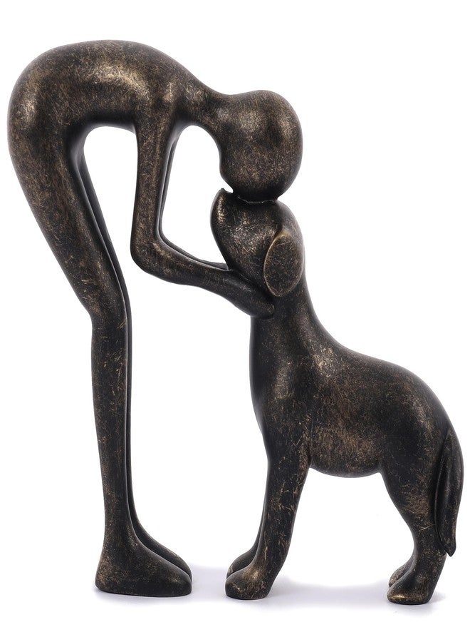 FriyGardcn Pet Sculpture Home Decor Cute Man and Dog Statue Decoration for Office、Living Room、Bedroom、Home， Memory Gifts for Dog Lovers (Bronze-Like Color) - Image 1