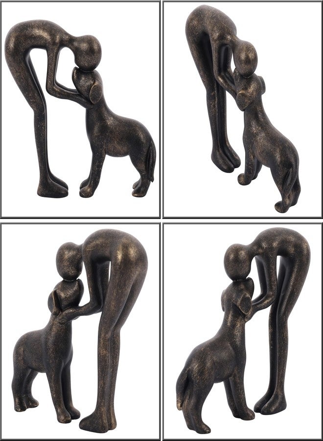 FriyGardcn Pet Sculpture Home Decor Cute Man and Dog Statue Decoration for Office、Living Room、Bedroom、Home， Memory Gifts for Dog Lovers (Bronze-Like Color) - Image 4