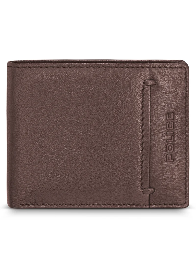 بوليس Malino Brown Plain Grain Genuine Leather Bi-fold Wallet for Men