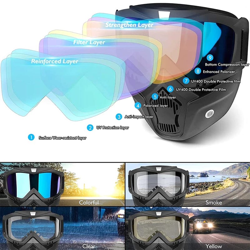 SRPHERE Motorcycle Glasses Motocross Motorbike Moto Goggles Detachable Goggle (White) - Image 4