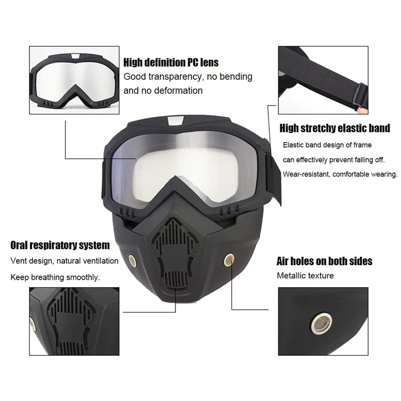 SRPHERE Motorcycle Glasses Motocross Motorbike Moto Goggles Detachable Goggle (White) - Image 5