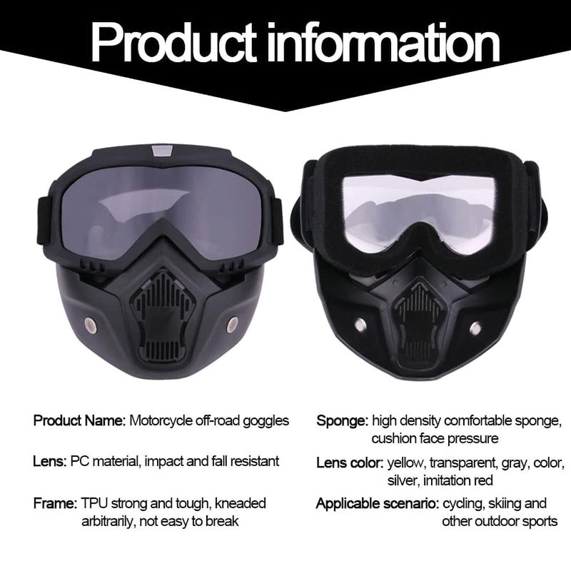 SRPHERE Motorcycle Glasses Motocross Motorbike Moto Goggles Detachable Goggle (White) - Image 2