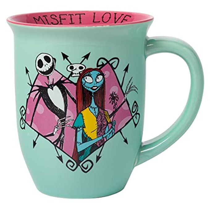 Silver Buffalo Disney Nightmare Before Christmas Jack and Sally Misfit Love Wide Rim Ceramic Mug, 16 Ounces