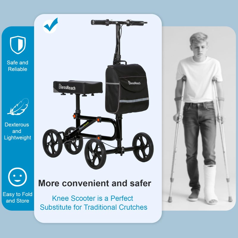 BlessReach Economy Knee Scooter Steerable Knee Walker for Foot Injuries Compact Crutch Alternative with Dual Braking System (Black) - Image 4