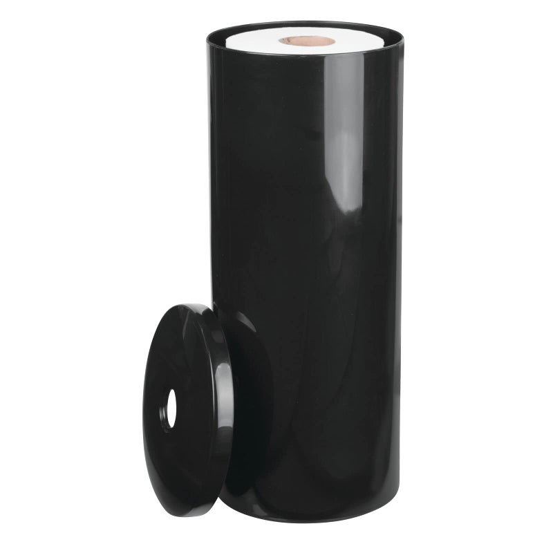 mDesign Plastic Floor Stand Toilet Paper Organizer with Cover 3Roll SpaceSaving Tissue Storage for Bathroom Fits Under Sink Vanity Shelf in Cabinet Corner Aura Collection Black - Image 2