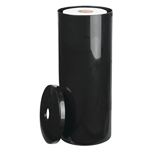 mDesign Plastic Floor Stand Toilet Paper Organizer with Cover 3Roll SpaceSaving Tissue Storage for Bathroom Fits Under Sink Vanity Shelf in Cabinet Corner Aura Collection Black - Image 1