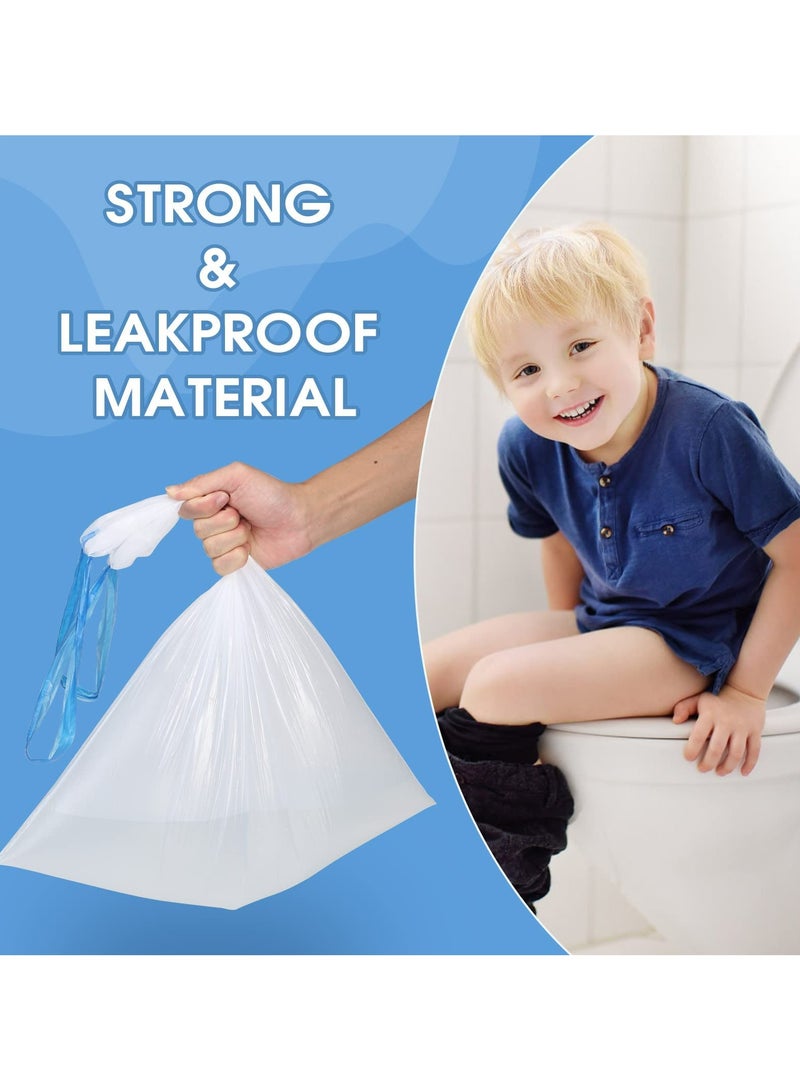 90Pcs Portable Potty Chair Liners with Drawstring Potty Bags Disposable, Travel Universal Toilet Seat Cleaning Bag for Kids Toddlers Outdoors(Blue)getting dressed. - Image 3