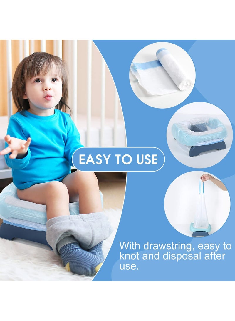 90Pcs Portable Potty Chair Liners with Drawstring Potty Bags Disposable, Travel Universal Toilet Seat Cleaning Bag for Kids Toddlers Outdoors(Blue)getting dressed. - Image 4