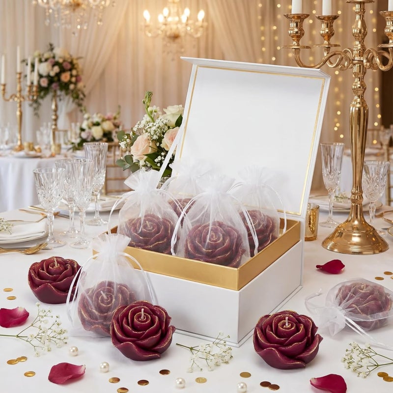 Treela 24 Set Flower Candles Wedding Favor for Guests Mini Dark Red Rose Shaped Tealight Candles for Return Gift Wedding Birthday Bridal Shower Housewarming Party - Image 5