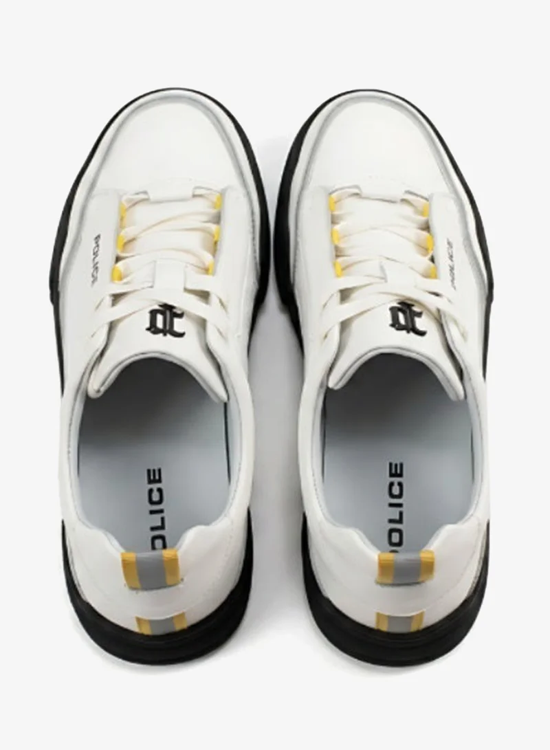 Police Police Men's Leather Low-Top Sneakers with Technical Accent Detailing, Genuine Calf Leather & Progressive Urban Design – White