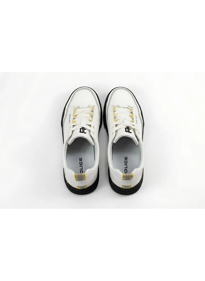 Police Police Men's Leather Low-Top Sneakers with Technical Accent Detailing, Genuine Calf Leather & Progressive Urban Design – White