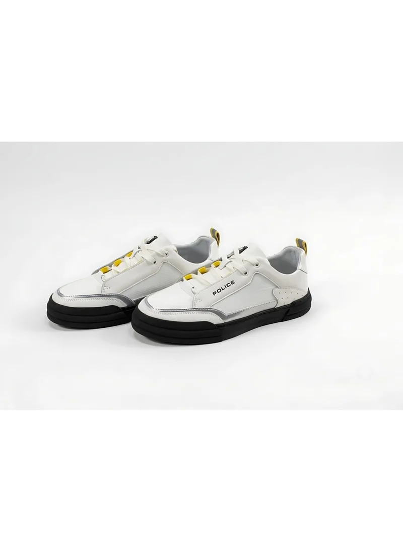 Police Police Men's Leather Low-Top Sneakers with Technical Accent Detailing, Genuine Calf Leather & Progressive Urban Design – White