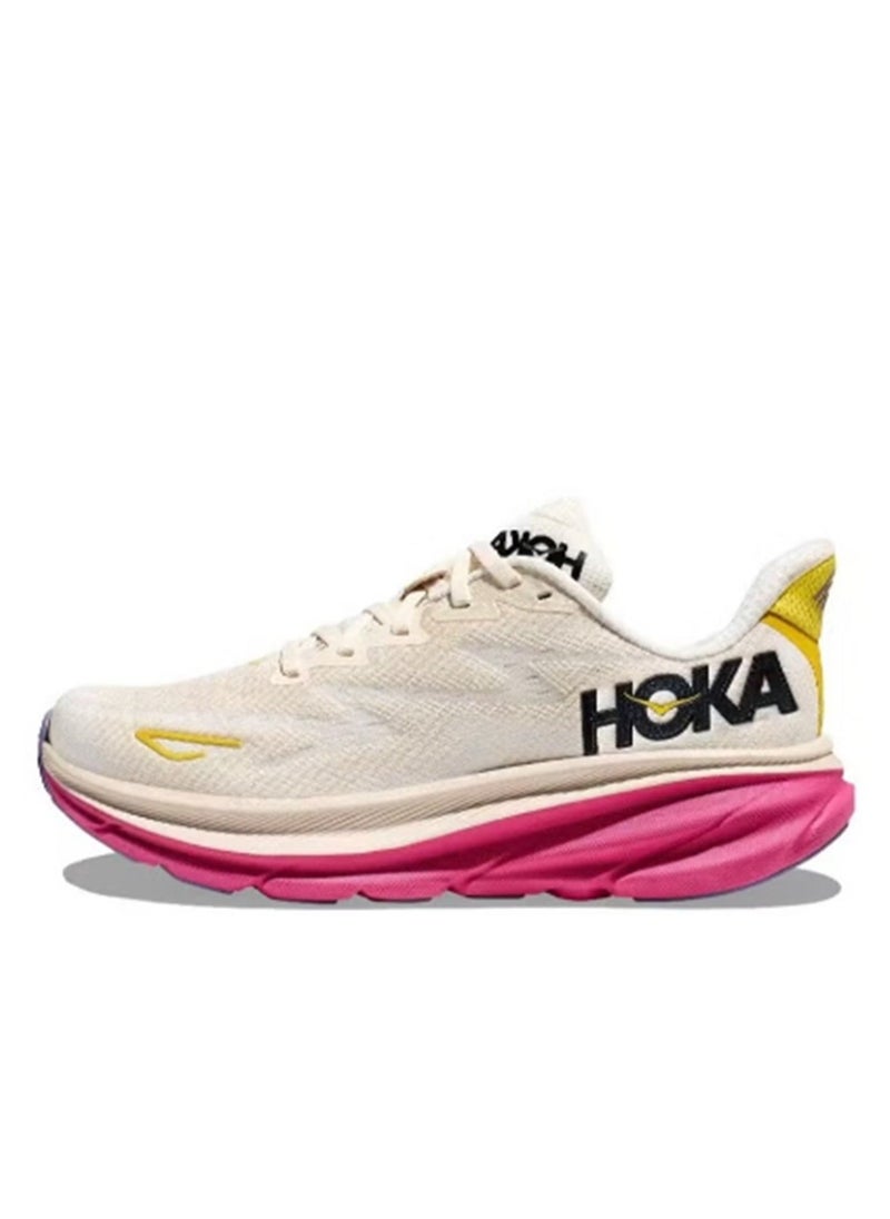 Hoka One One Clifton 9 Outdoor Running Sneakers Beige/Pink/Yellow  - Image 1