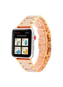 Replacement Strap Three beads with Diamond Watch Band for Apple Watch Series 5 & 4 & 3 & 2 & 1 42mm & 44mm Rose Gold