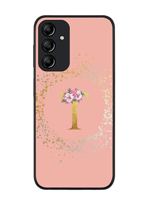Rugged Black edge case for Samsung Galaxy A15 / A15 5G Case Cover- Custom Monogram Initial Letter Floral Pattern Alphabet-T  (Rose Pink)