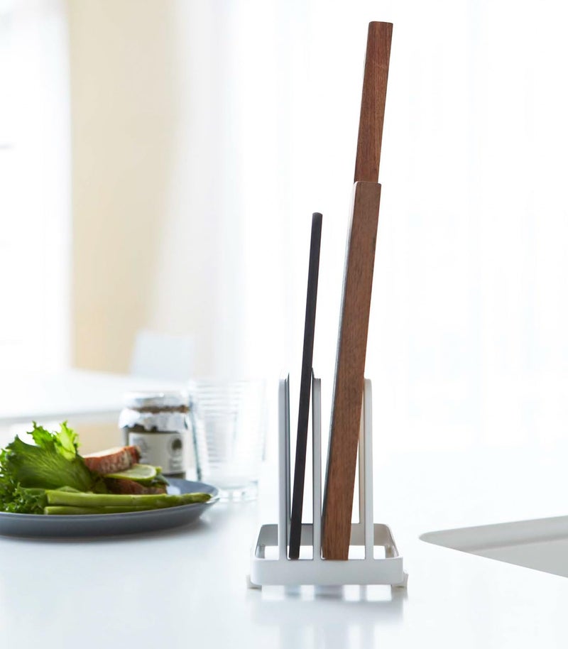 YAMAZAKI Home Plate Cutting Board Stand - Kitchen Storage Rack Holder Organizer - Steel - Image 3