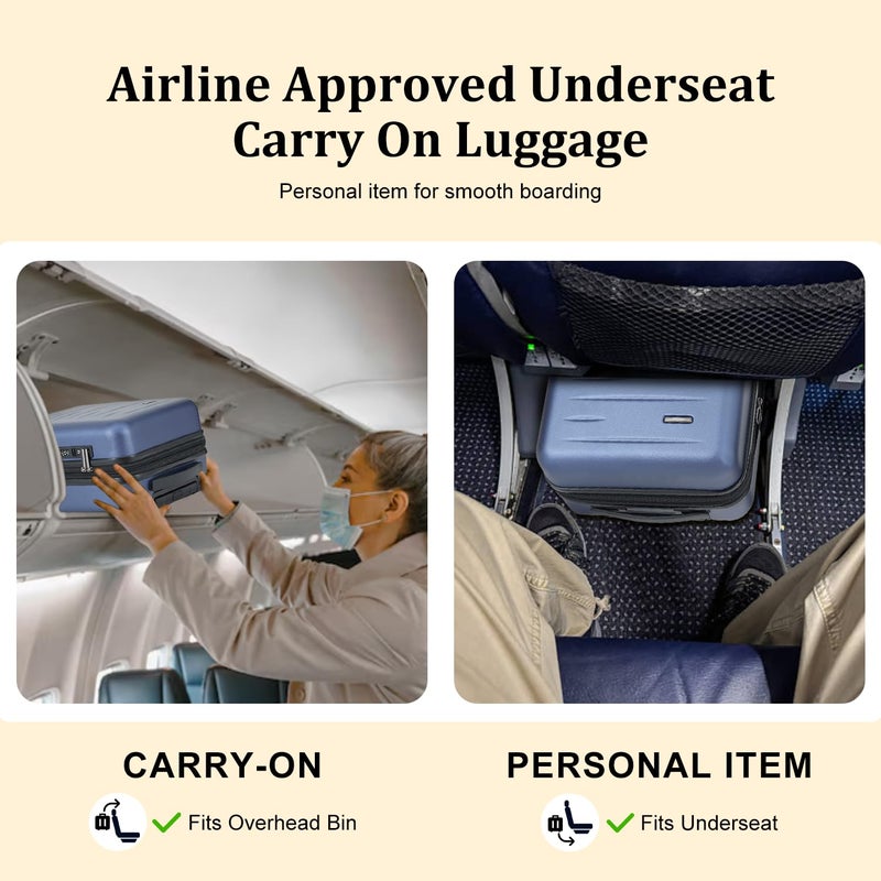 CENSIEN 16 Inch Underseat Carry On Luggage Airline Approved, Expandable Lightweight ABS+PC Hard Shell Suitcases with 360Â° Spinner Wheels, TSA Lock, YKK Zipper, for Business Weekender (Blue, 1 PC) - Image 3