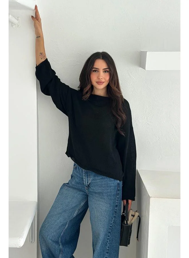 Noa Noa Women's Off-Shoulder Loose Knit Sweater – Soft Elegance - Black (Standart)