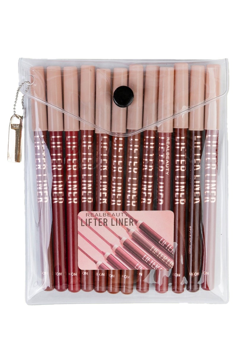 ريل بيوتي جموعة محددات شفاة كريمية من ريل بيوتي، 12 لون محدد شفاه لون، ناعم - Image 1